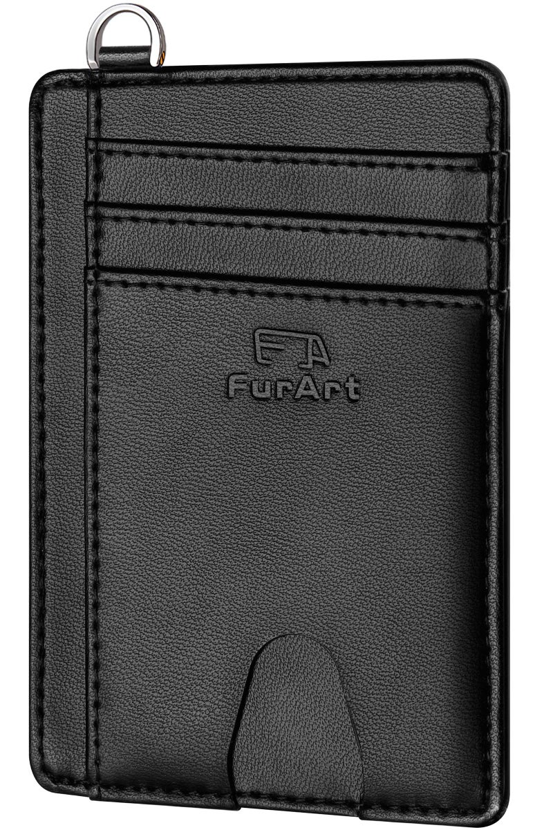 FurArt محفظة فورا آرت سليم مينيماليست، محافظ جيب أمامية، حجب RFID، حامل بطاقات ائتمان للرجال - أسود - Image 1